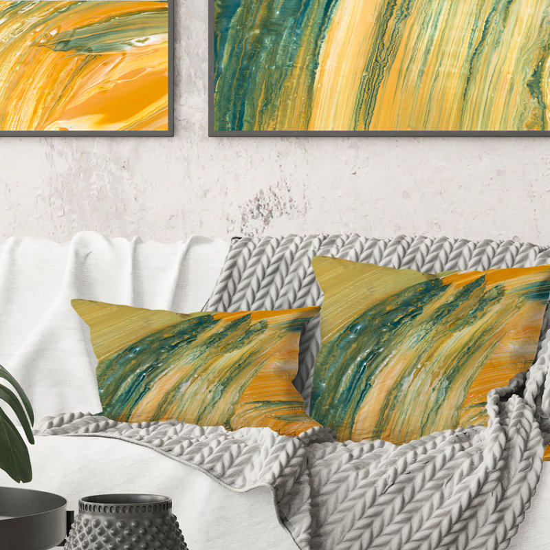 Coussin orange et émeraude brossé - imprimé moderne 1