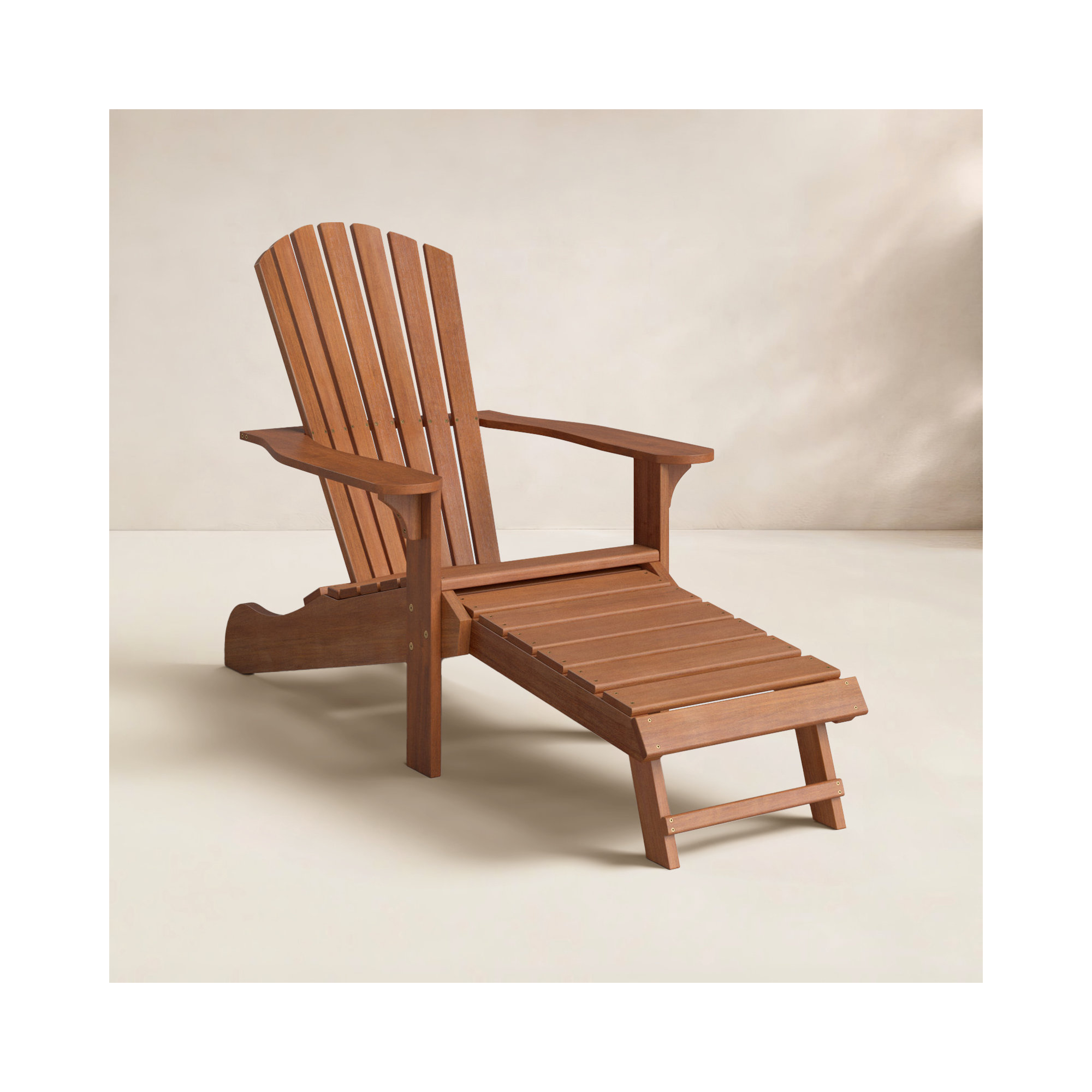 Aredale Eucalyptus Outdoor Adirondack Chair With Ottoman, Brown