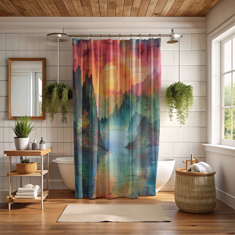 Ancient Landscape Designs - Rideau de douche standard 1 pièce, H 74 po x l 71 po