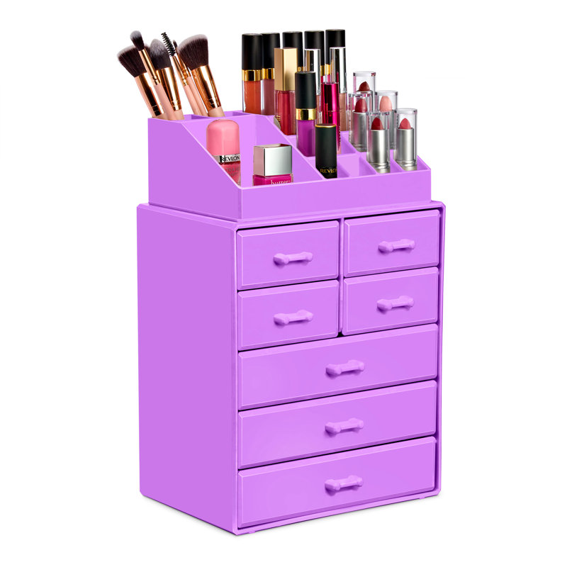 Étui à maquillage avec porte-rouge à lèvres, porte-pinceaux, moyen, 7 tiroirs, mauve, Mauve
