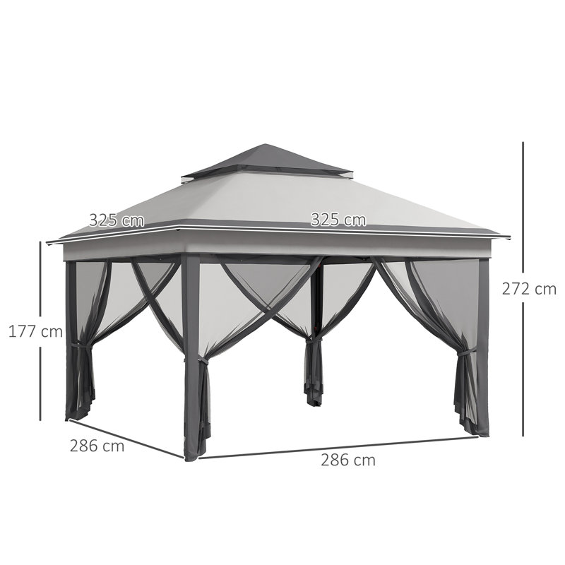 Brynja 3 x 3 m Pop Up Gazebo with Netting, Height Adjustable, Grey