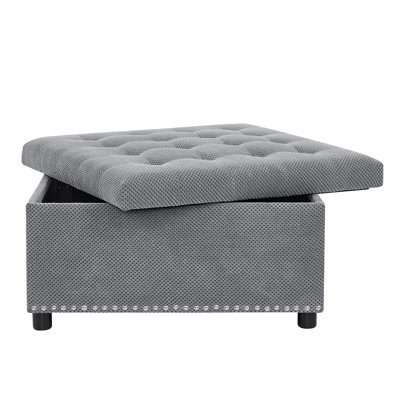 Repose-pieds avec rangement, tabouret capitonné, repose-pieds à garniture cloutée, repose-pieds carré avec rangement, table basse rembourrée, rangement pour chambre à coucher, décoration de salon, repose-pieds gris clair, petit mobilier, décoration intérieure