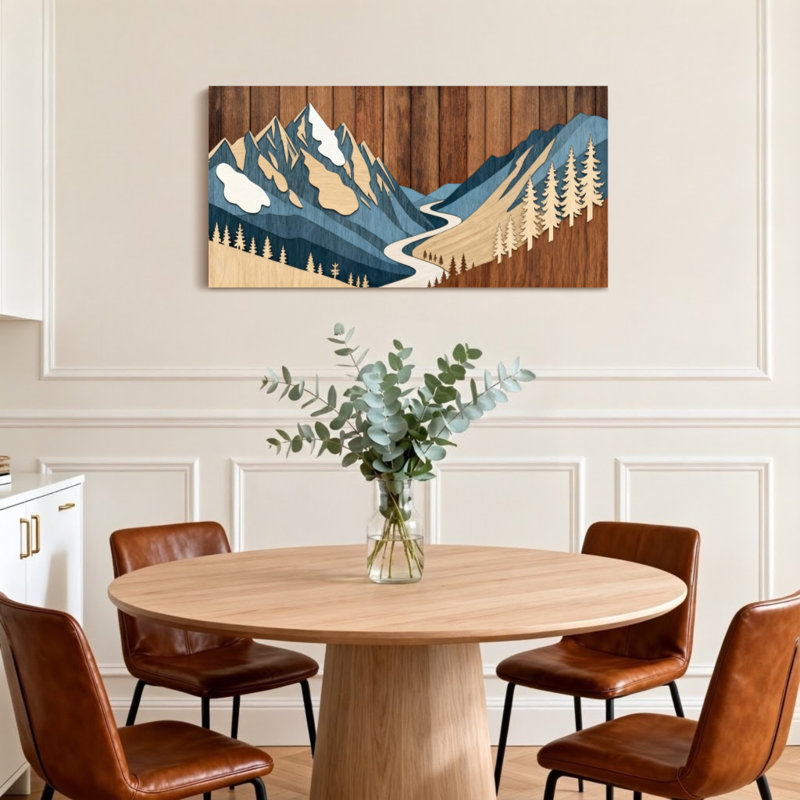 Paysage et nature montagne rivière forêt arbres ciel bois, H 28 po x l 58 po