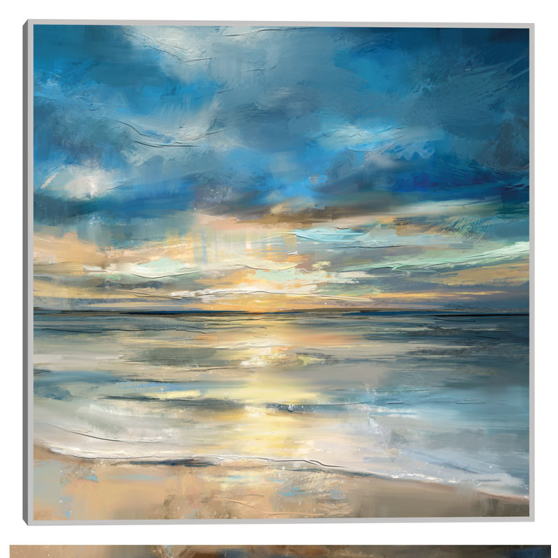 «Indigo Surf» par Studio Arts, reproduction d'art sur toile, H 42 po x l 42 po x P 1,5 po, Champagne couleur argent encadré
