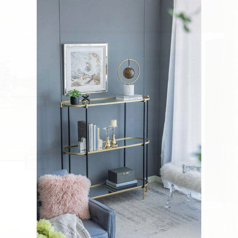 Console à 3 niveaux en métal avec tablettes en miroir