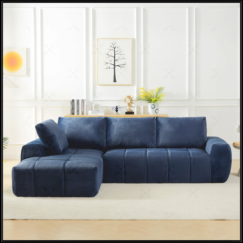 Canapé modulaire surdimensionné en L FAUX FUR, Imitation fourrure bleu foncé