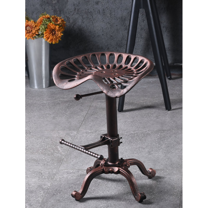 Dicle Swivel Iron Adjustable Height Counter Stool with Iron Frame, Antique Copper