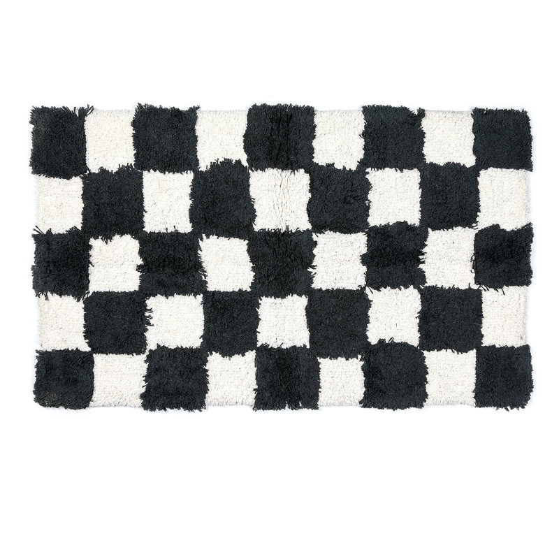 Checkerboard Bath Rug, Black