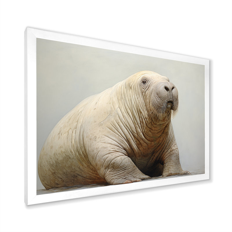 Lazy Walrus Habitat V - Art mural sur toile Morse, Cadre simple blanc, H 12 po x l 20 po x P 1 po