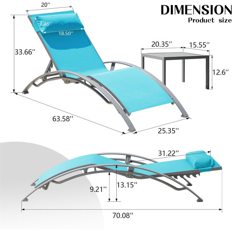 Ensemble 3 chaises longues bleues pour piscine