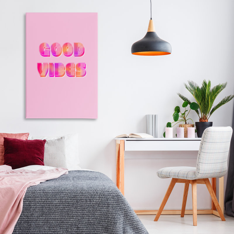Toile rose et orange rétro Good Vibes, design par Pooja Dave, H 30 po x l 20 po
