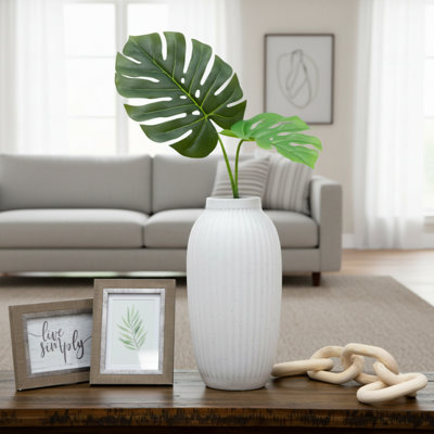 White Speckled Ribbed Ceramic Indoor Vase