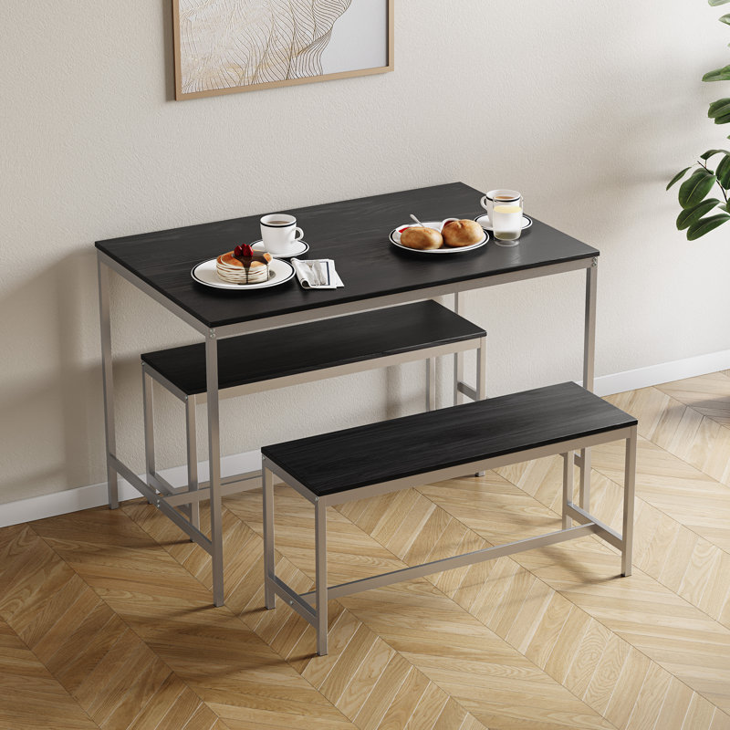 Abneer 4 - Person Dining Set, Silver, Black, Black