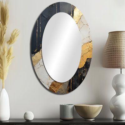 Black Gold Adorned Poteries V - Modern Oval Wall Mirror
