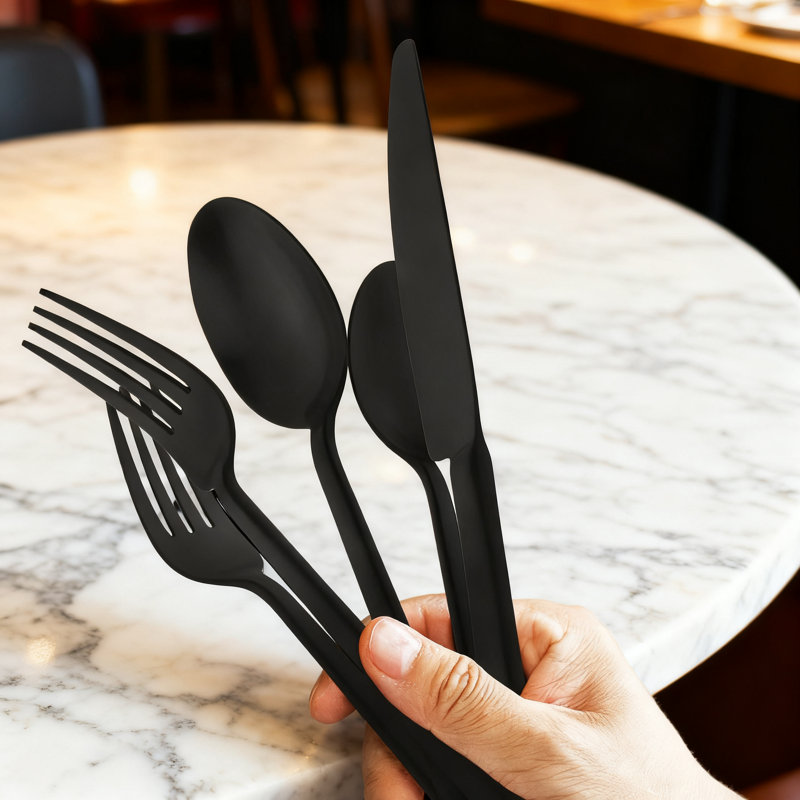 Ensemble de couverts en acier inoxydable 45 pièces Potter, service pour 8 avec service d'ustensiles, argenterie moderne à finition satinée pour la cuisine et les réceptions