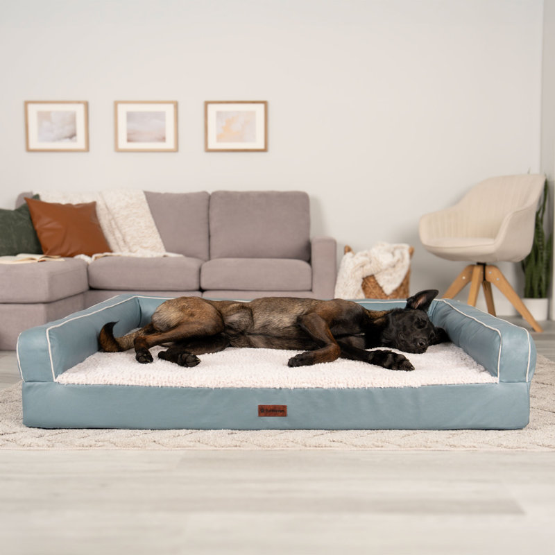 Textured Plush Fur & Coated Poly Modern Sofa Style Dog Bed, Riverway, 10.5" H x 53" W x 40" D