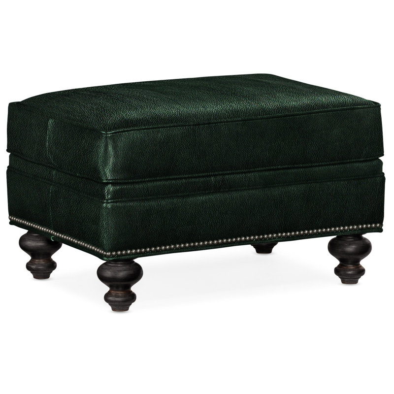 Repose-pieds rectangulaire en cuir véritable 26 "West, Cuir véritable vert forêt d'Anilina, Plantation, Bronze
