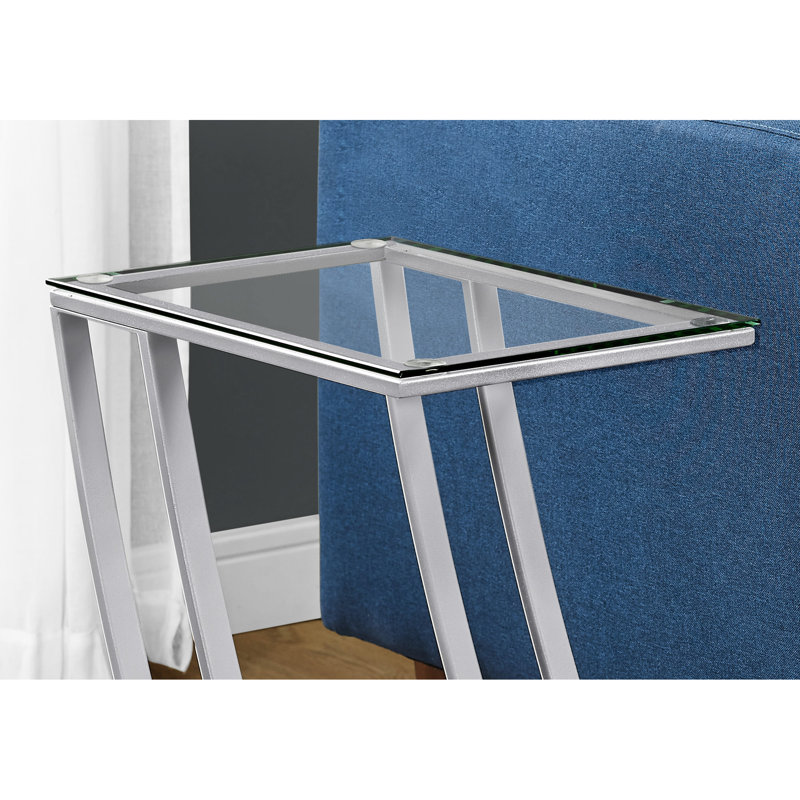 Table de chevet de chambre à coucher avec surface en verre trempé et structure en métal