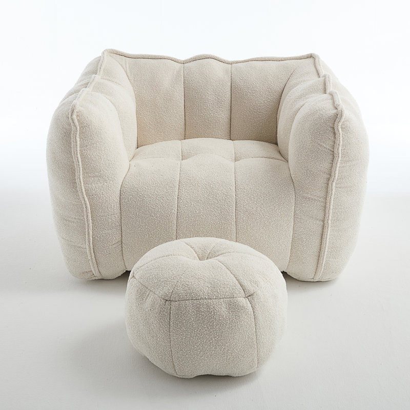 Soft Bean Bag Chair With High Resilient Foamfor Living Room And Bedroom, Beige Chenille