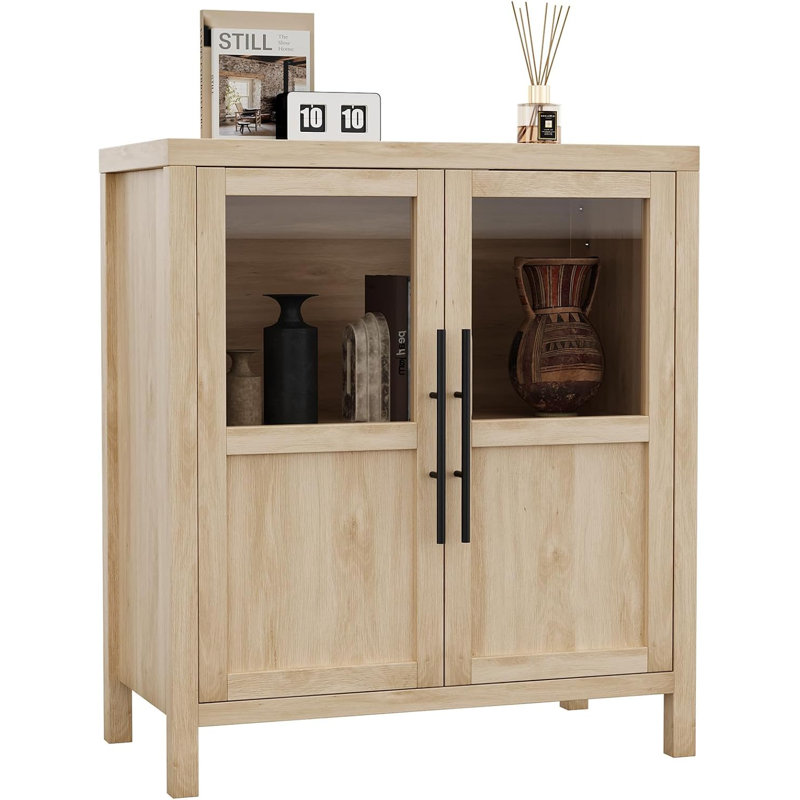 Sideboard Buffet Cabinet with 2 Glass Doors, 29" Buffet Cabinet with Storage, Modern Farmhouse Storage Cabinet Table for Kitchen Dining Room, Living Room