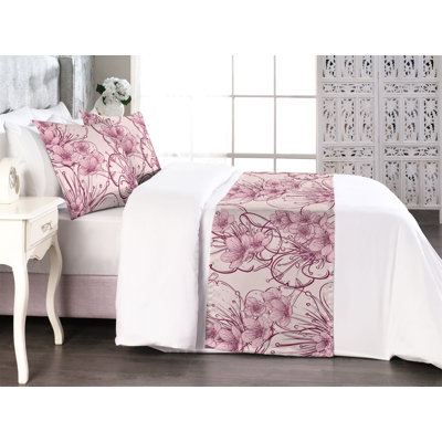 Ambesonne Sakura Bed Runner Set Nude Color Palette Cherry Rose Pale Pink Dried Rose