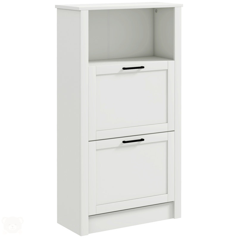 Shoe Storage Cabinet With Open Compartment And 2 Flip Drawers