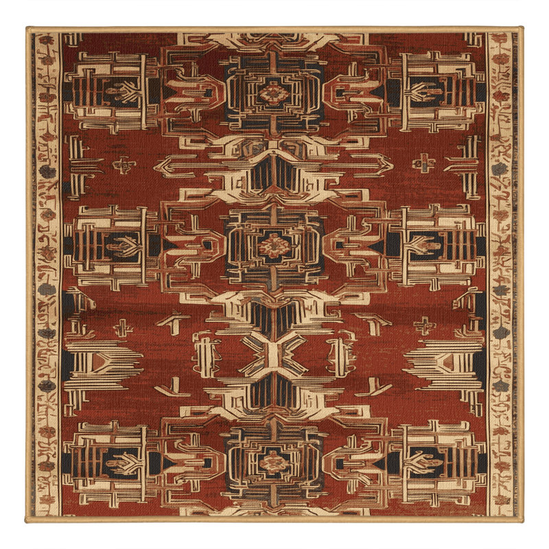 Tapis art déco brun lavable à la machine, Carré 5 pi