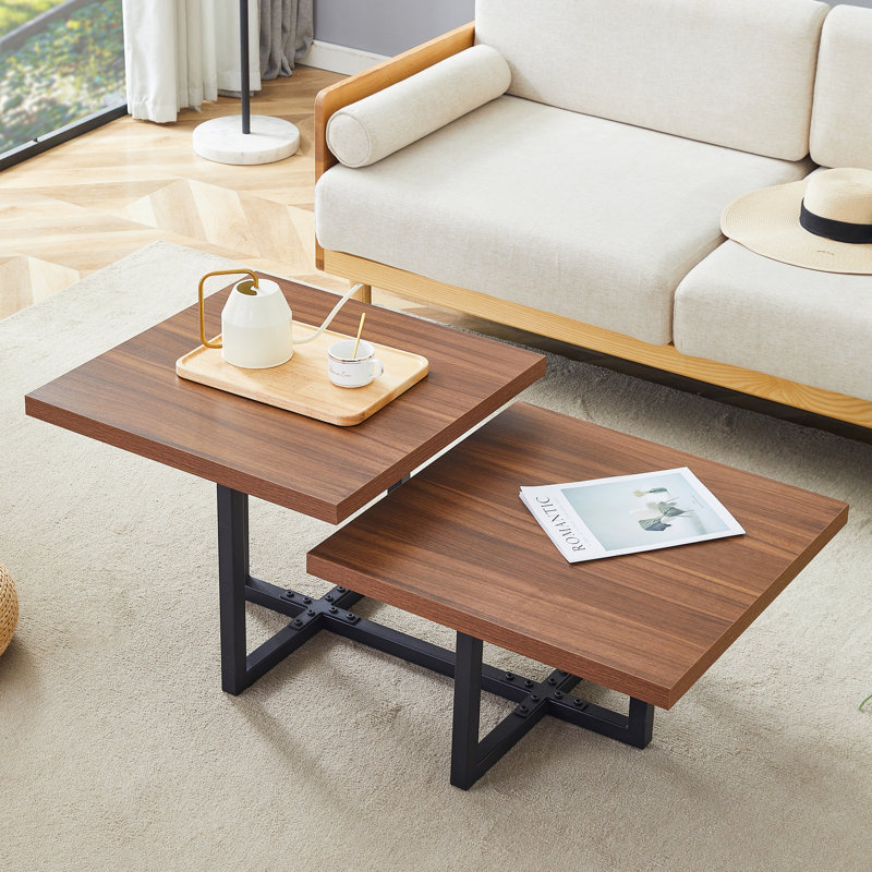 Perfectly Integrating Modern And Scandinavian Styles-Dark Walnut Double-Deck Coffee Table, Dimensions 45.2*23.62*17.91.