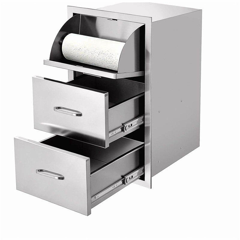 Armoire de cuisine en acier inoxydable avec 3 tiroirs et porte-essuie-tout, l 17 po x H 30 po x P 21 po, organisateur de rangement durable pour le comptoir ou sous l'armoire