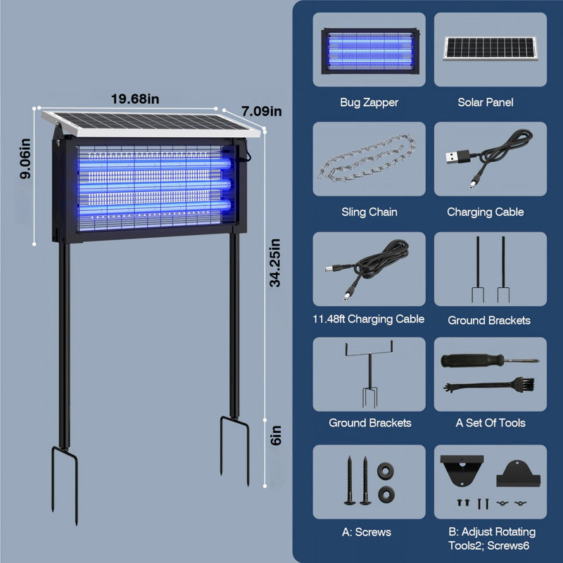 Zapper électrique à énergie solaire, couvre-insectes intérieur / extérieur 3 000 pieds carrés, idéal pour le patio et le jardin