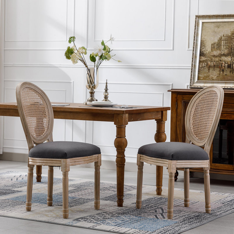 Jonsson French Style Solid Wood Frame Linen Fabric Rattan Back Dining Chair,Side Chairs,Kitchen Chairs,Upholstered dining room chair,dinning chair,kitchen chair