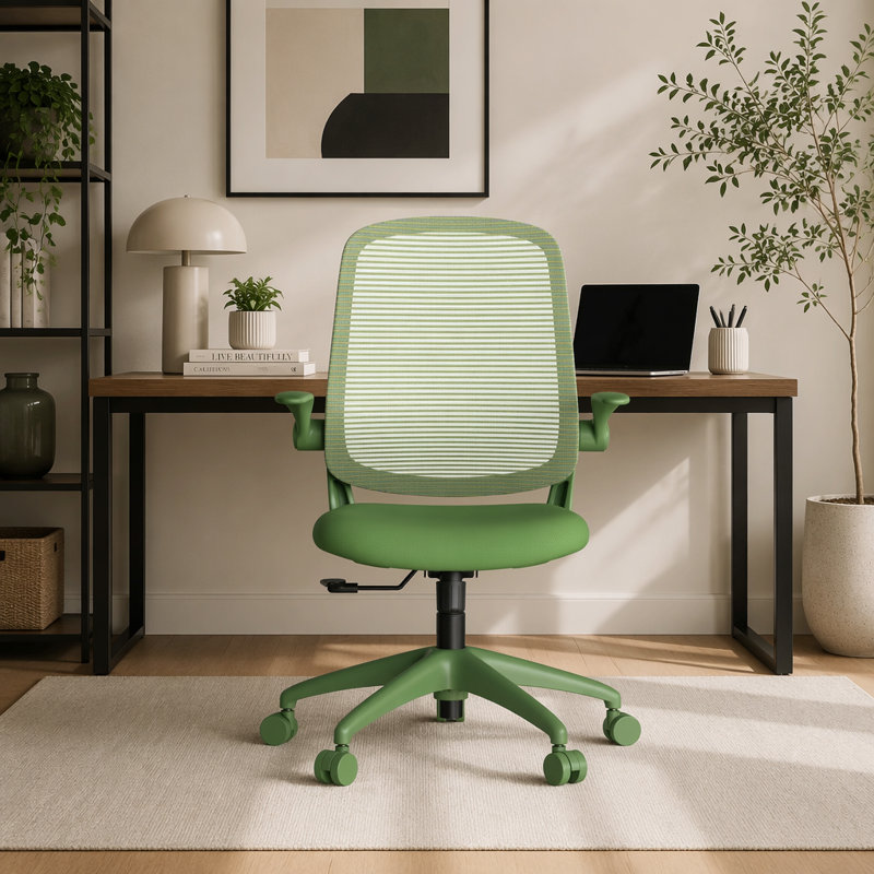 Chaise de bureau ergonomique et pivotante avec accoudoirs rabattables, chaise de bureau en filet avec support lombaire, coussin ignifuge pour le bureau personnel