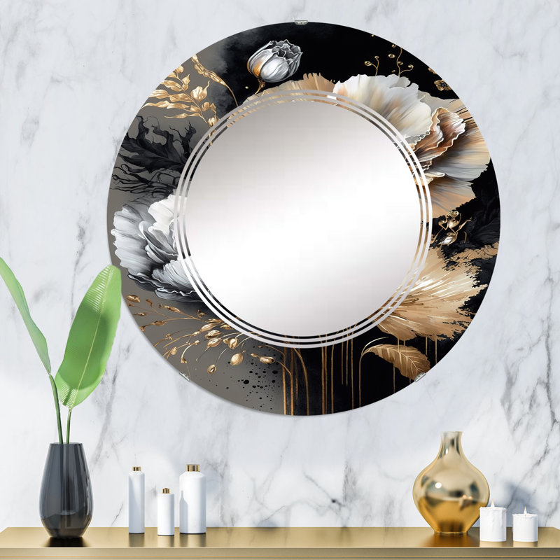 Miroir mural floral à motif floral doré IV de Prajin, 32 po x 32 po