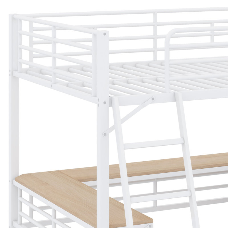 Loft Bed With 3 Layers Of Shelves And L-Shaped Desk, White, Full