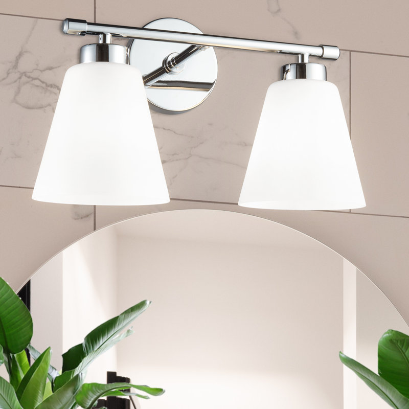 Éclairage pour salle de bain 2 lumières en verre transparent doré, Chrome, Blanc