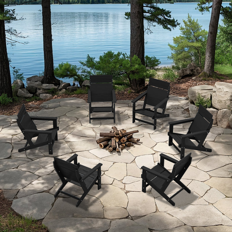 Ensemble de 6 chaises Adirondack Hdpe, Noir