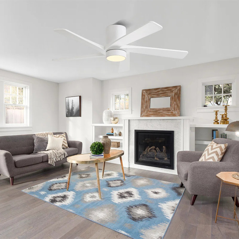 5 Solid Wood Blades Indoor Ceiling Fan With Light Kit And Remote Quiet DC Motor, White/White, 54"