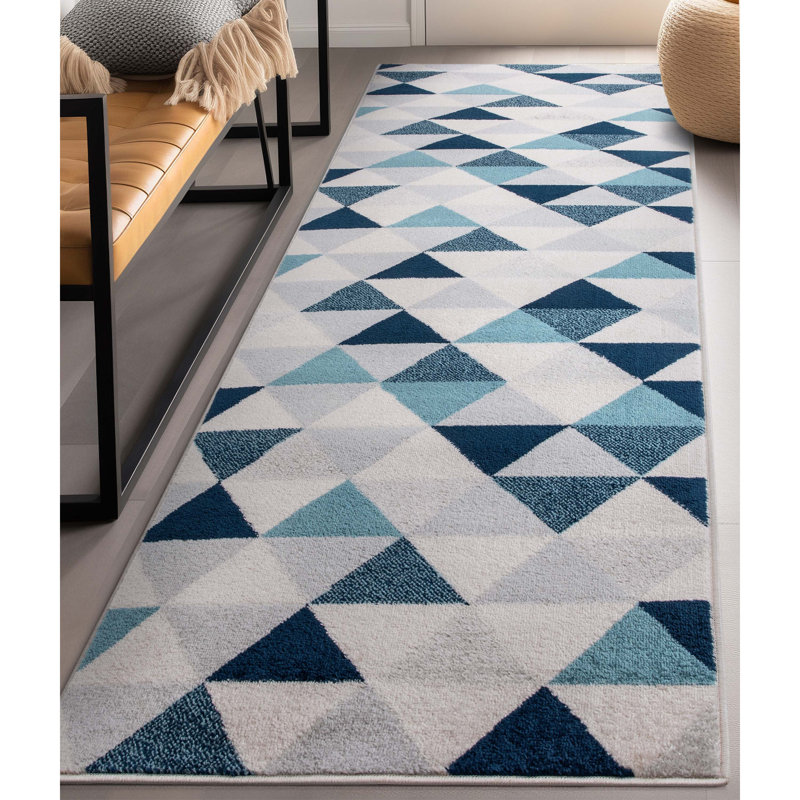 Rubino Modern Geometric Blue/Gray Easy to Clean Area Rug, Runner 2'7'' x 9'10''