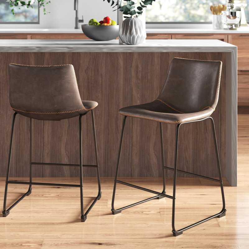 Winding Upholstered Counter Stool with Metal Frame, Grey