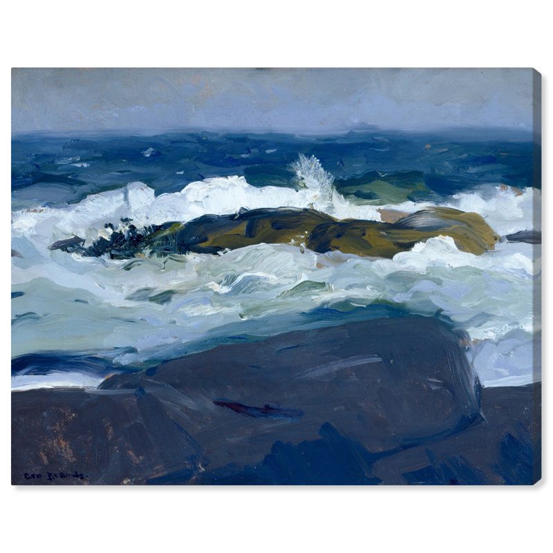 Rock Reef Coastal Canvas Wall Art in Blue and White