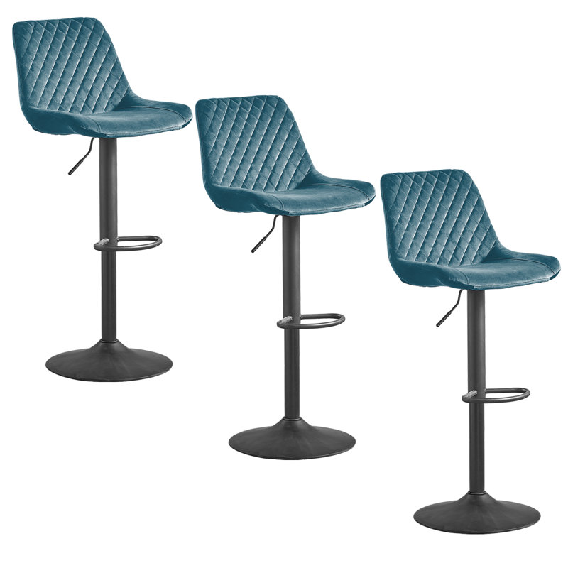 Aaminah Swivel Adjustable Height Velvet Bar Stool, Teal