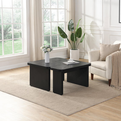 Table basse détachable en bois 47,24 x 23,62 po et 35,43 x 31,49 po, table basse simple en forme de L pour la salle à manger, jardin, noir