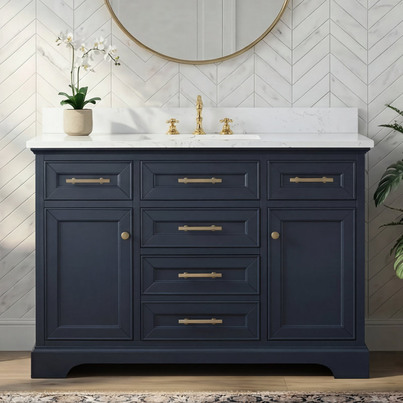 Thompson 48" W Single Vanity, Indigo Blue/Brushed Gold