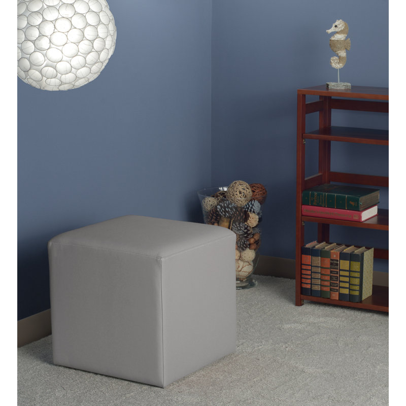Jean Square Stool Ottoman, Gray Faux Leather