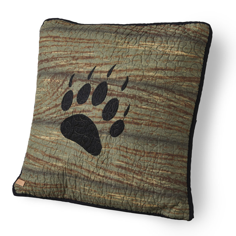 Bear Paw Embroidered Cotton Square Throw Pillow