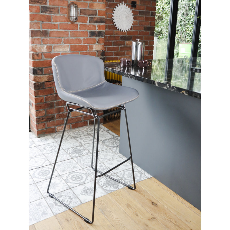 Upholstered Grey Bar Stool , 76.5cm, 4 Leg Metal Frame, Kitchen Counter Stool, Set of 2 , Dark Grey