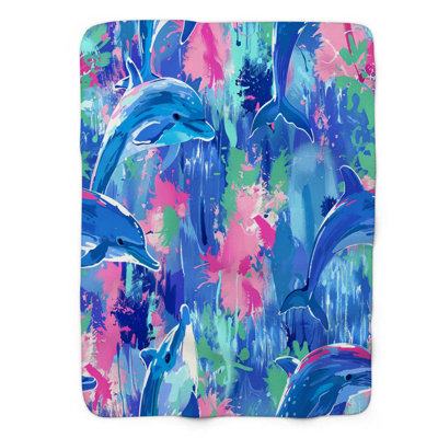 Bright Dolphin Art - 1 Piece Premium Sherpa Blanket