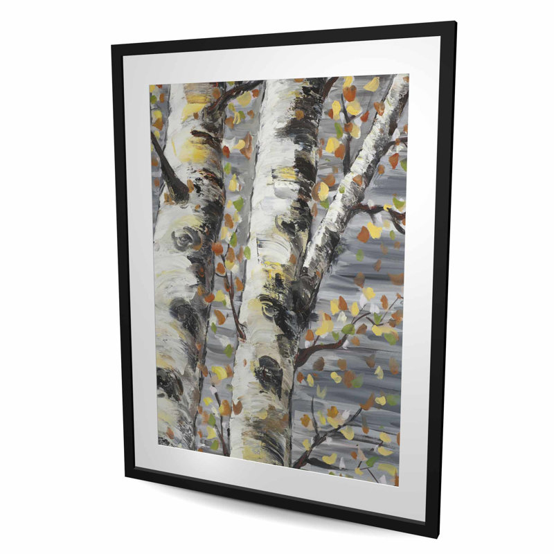 «Budding White Birches - Grey Landscape», reproduction d'art encadrée, H 48 po x l 36 po, Noir