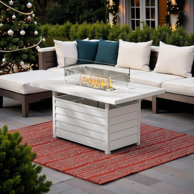 Luxury 54.3" Rectangular Propane Fire Pit Table | 50,000 BTU CSA-Certified Outdoor Fireplace with Glass Wind Guard & Multi-Functional Design