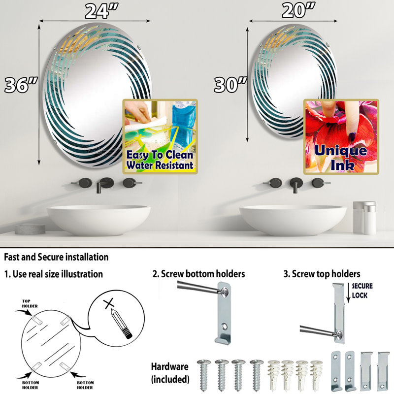 Teal Majestic Motion - Miroir mural en spirale MIR106115 O, L 20 po x H 30 po
